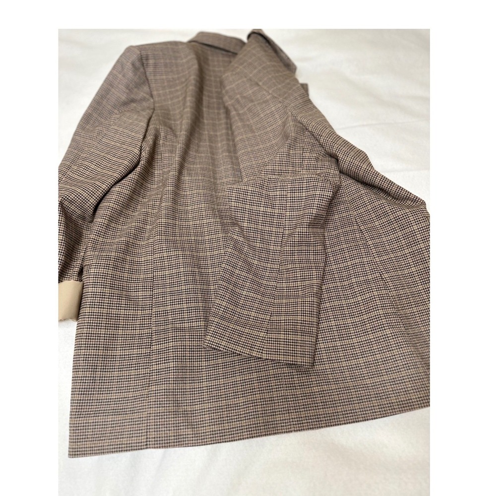 HM Brown Houndstooth Plaid Blazer Oversized Long Sleeve Jacket Small A12-099 - Picture 8 of 10